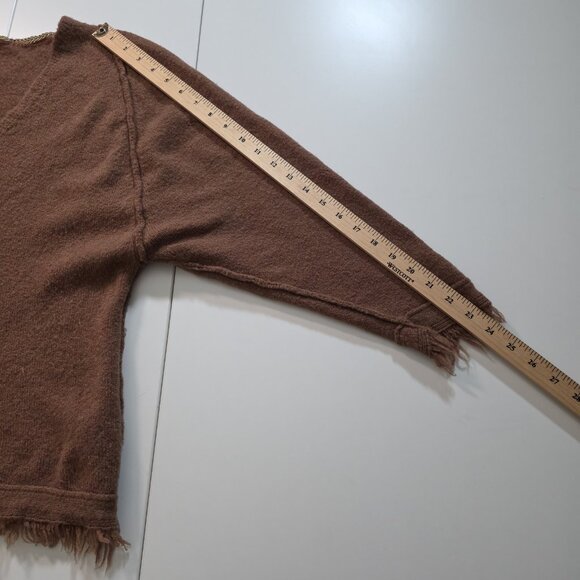 Free People Sweater Women XS Brown LS Irresistible Fringe Trim Slouchy Wool Mix - Picture 6 of 16